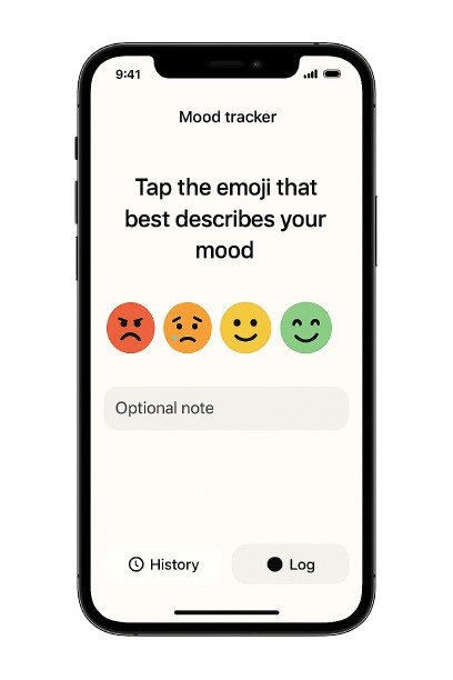 Moody AI screenshot showing mood tracking