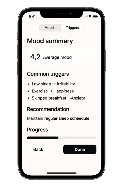 Moody AI screenshot showing insights